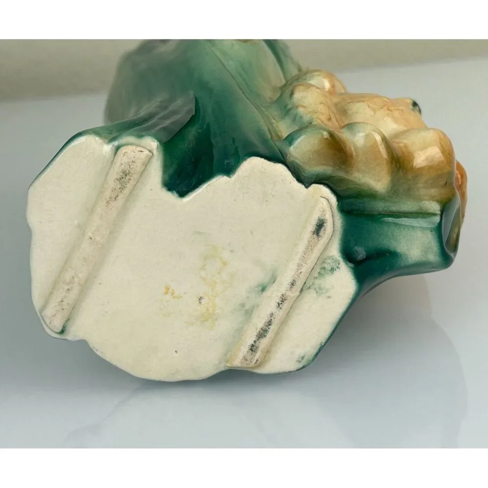 Vintage Royal Copley Bear & Tree Trunk Planter Vase Green Brown Animal Decor